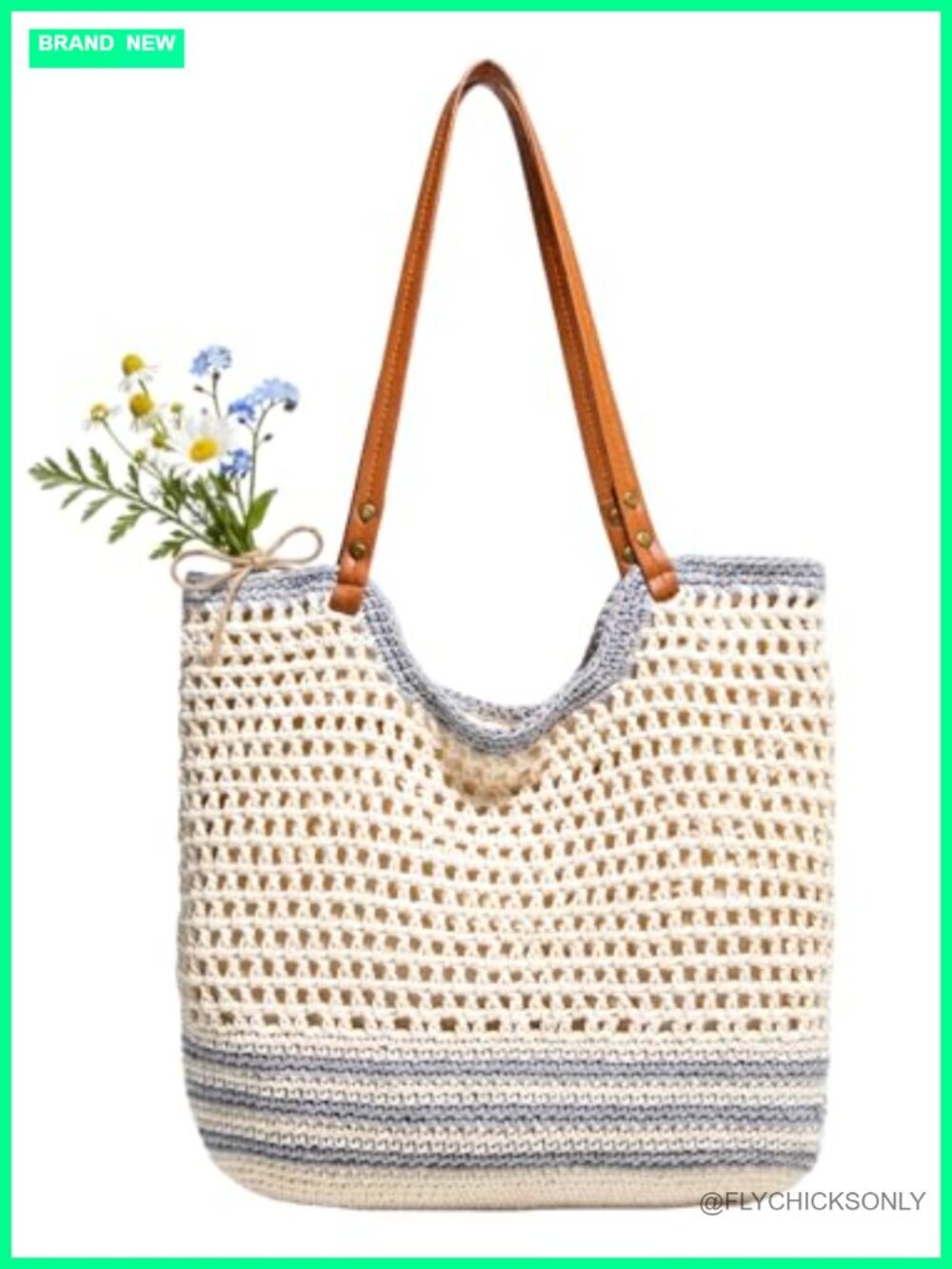 Crochet Beach Bag for Women with Zipper Lining, Boho Tote Shoulder Purse